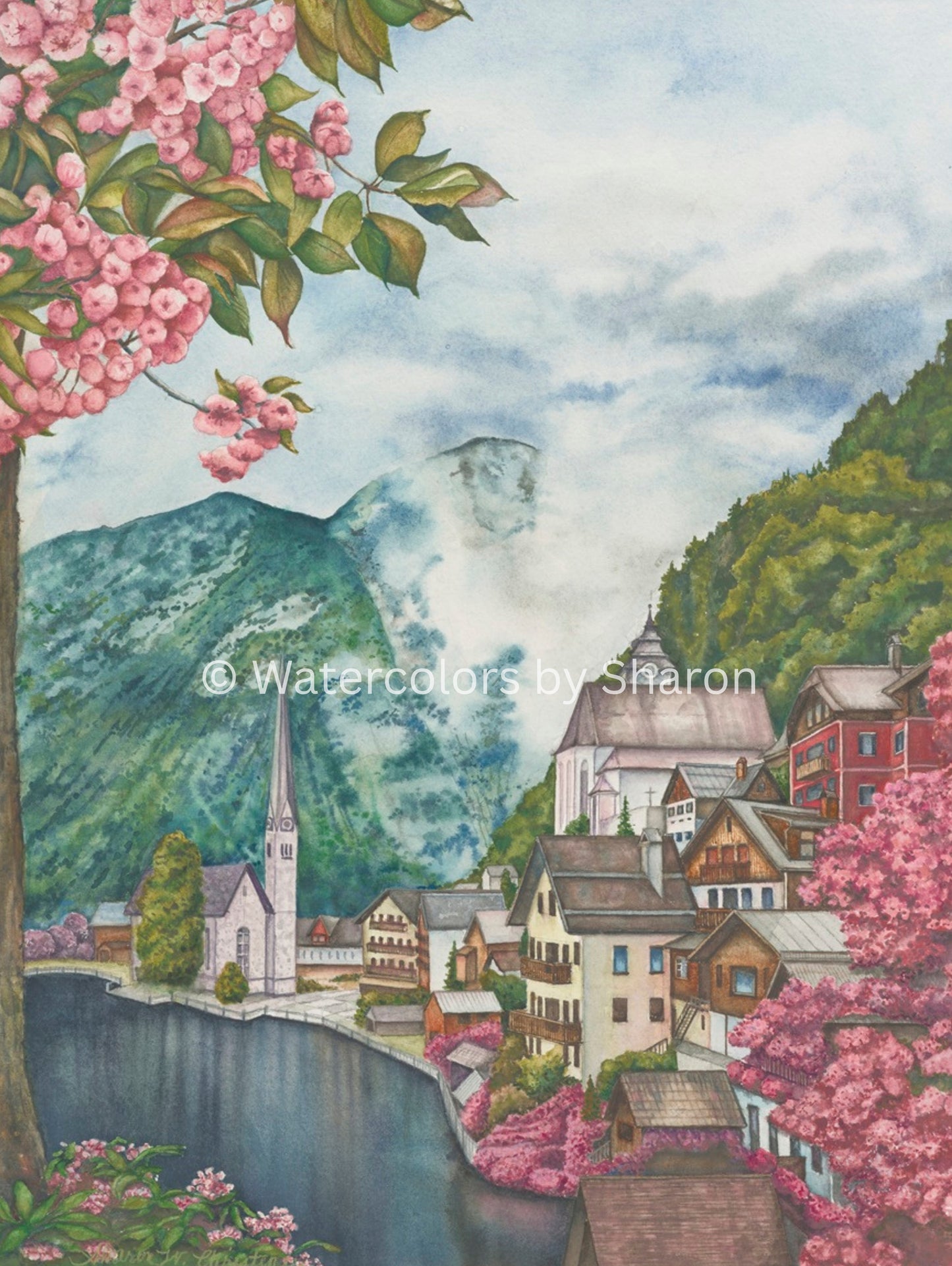 Hallstatt, Austria Watercolor Art Print