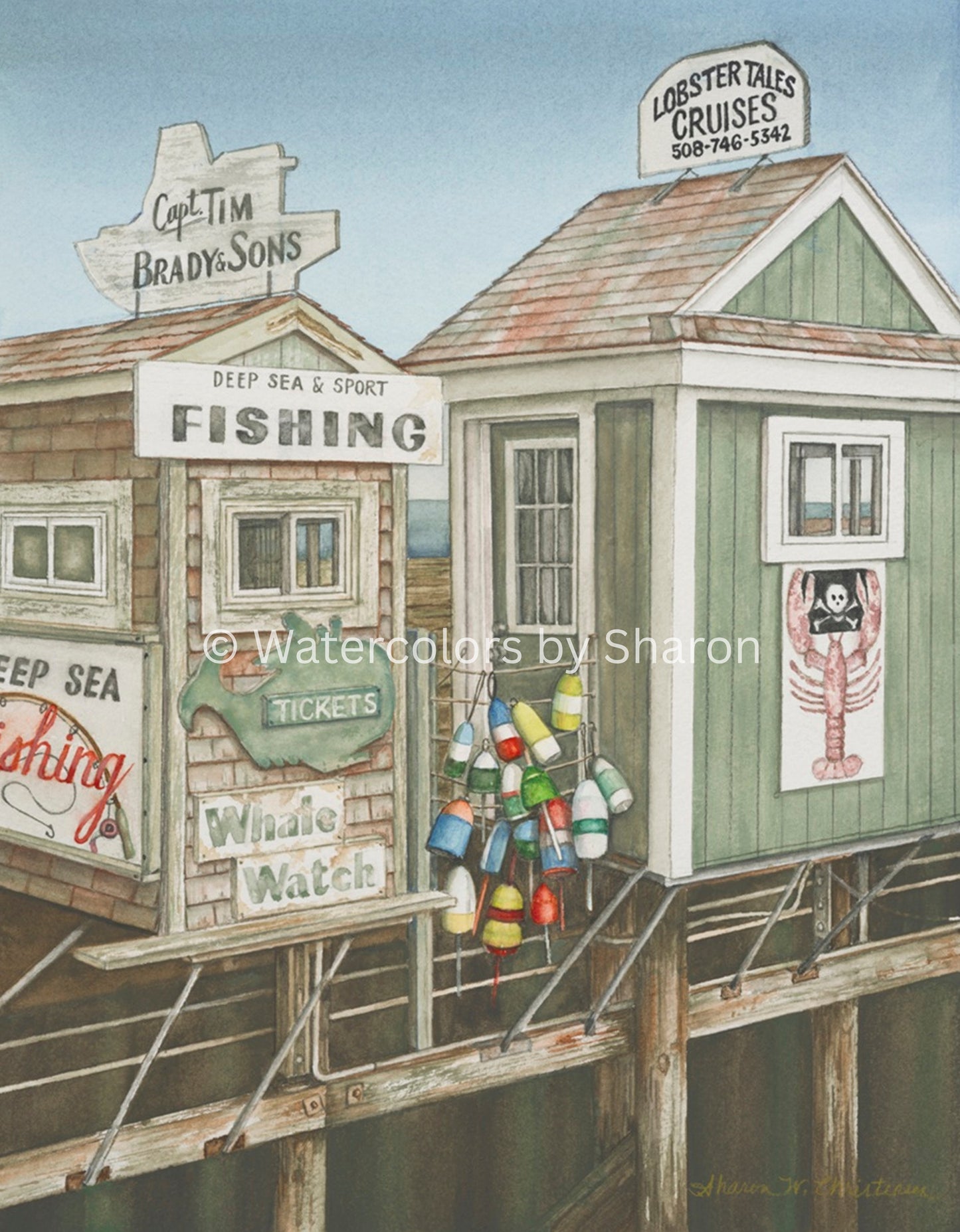 Plymouth Cove, Massachusetts Watercolor Art Print