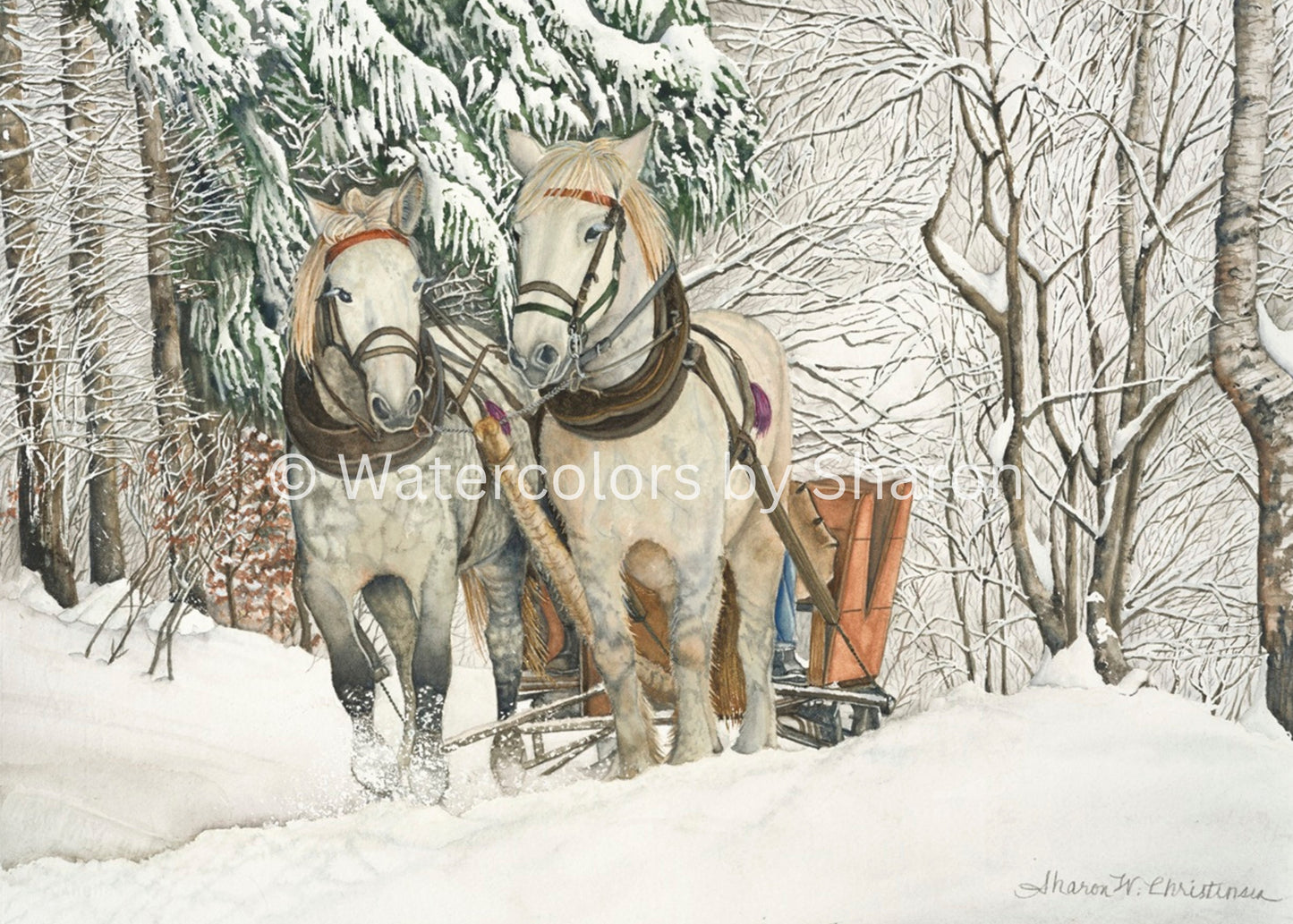 Sleigh Riding in Park City, Utah Watercolor Art Print