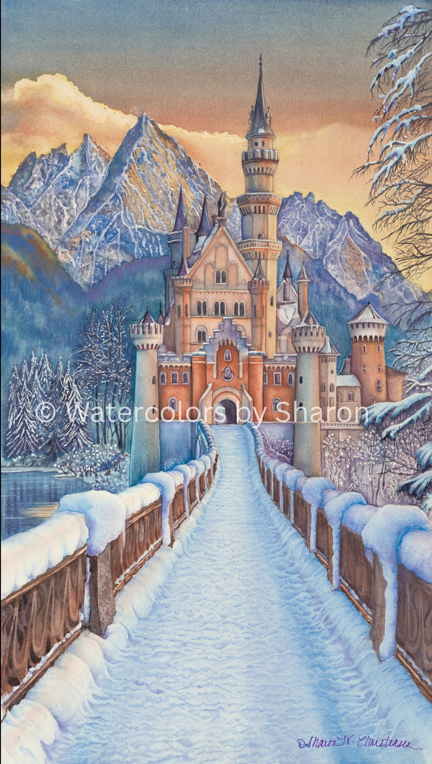 Bavarian Castle, Germany Watercolor Art Print