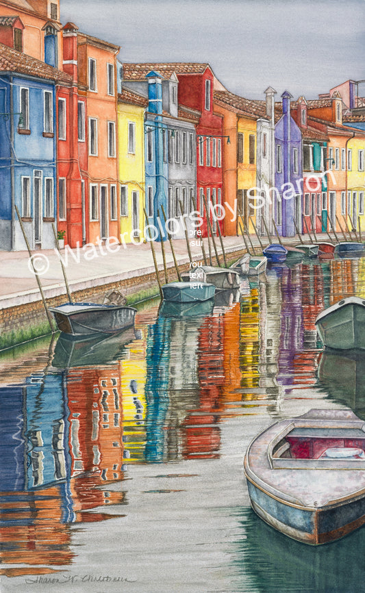 Burano, Italy Watercolor Art Print