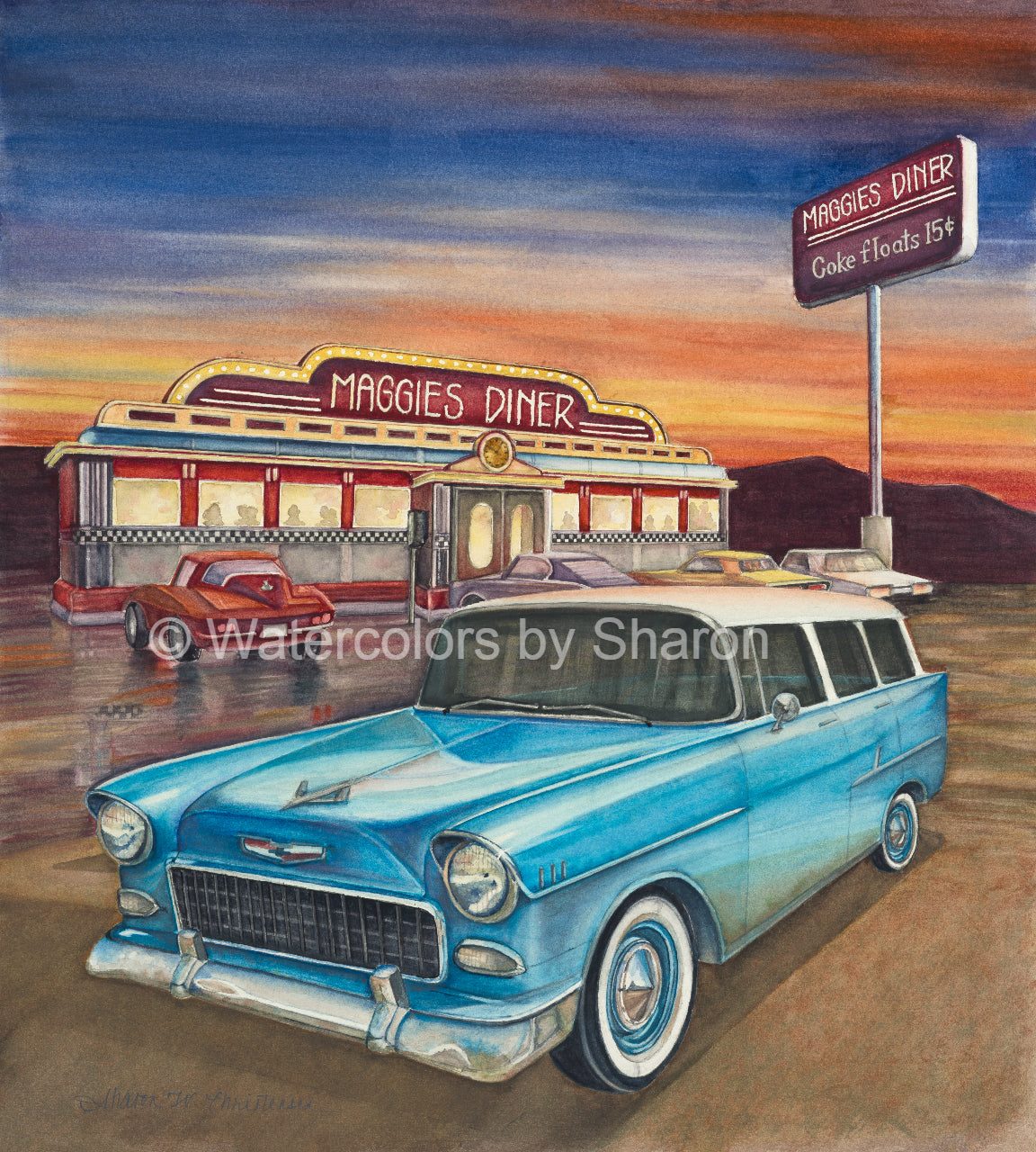 Maggie's Diner Watercolor Art Print