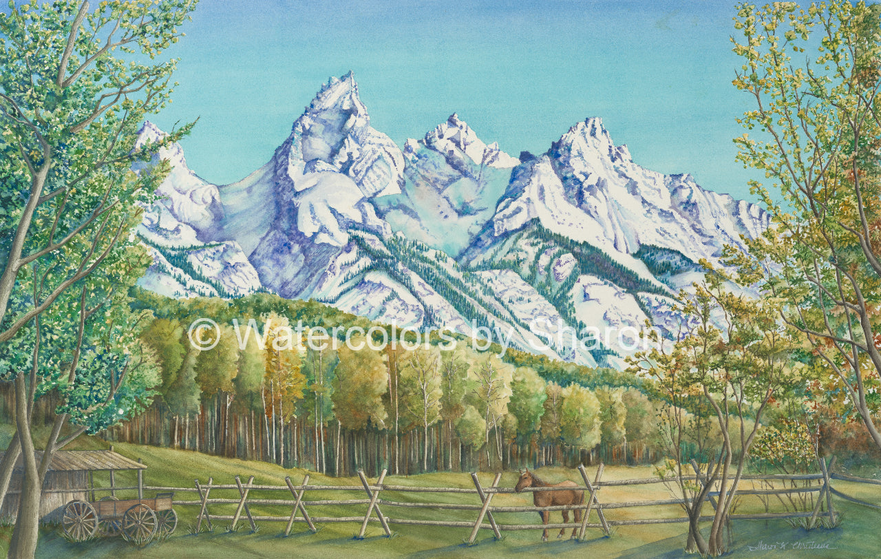 Teton Mountain Range Watercolor Art Print