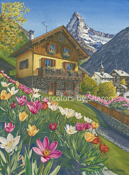 The Matterhorn in Zermatt, Switzerland Watercolor Art Print