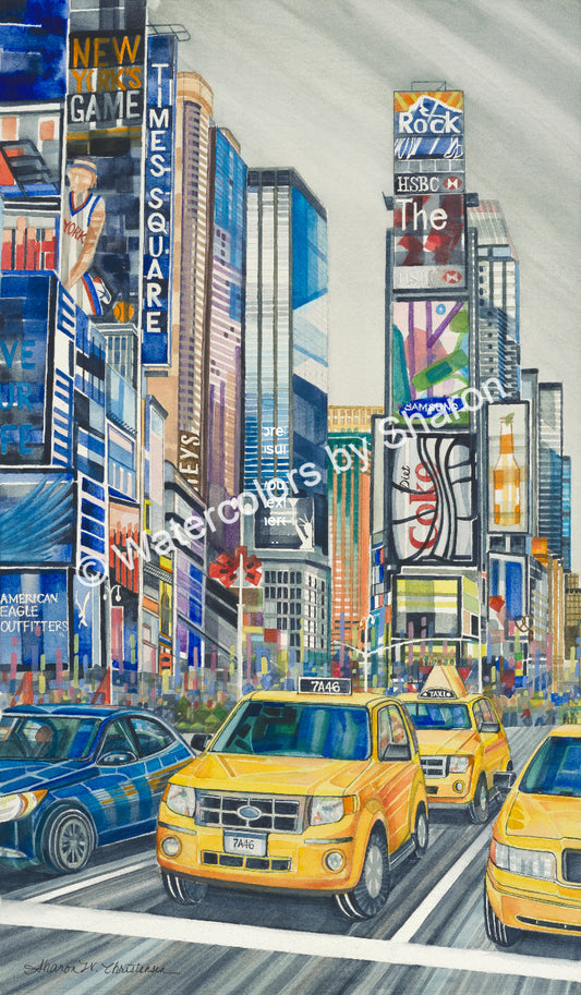 Times Square Watercolor Art Print