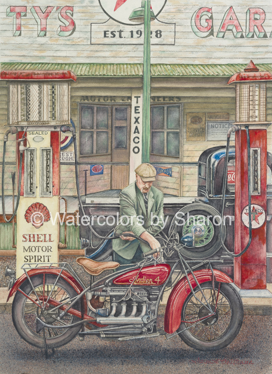Vintage Motorcycle Watercolor Art Print