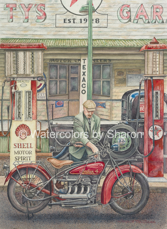 Vintage Motorcycle Watercolor Art Print