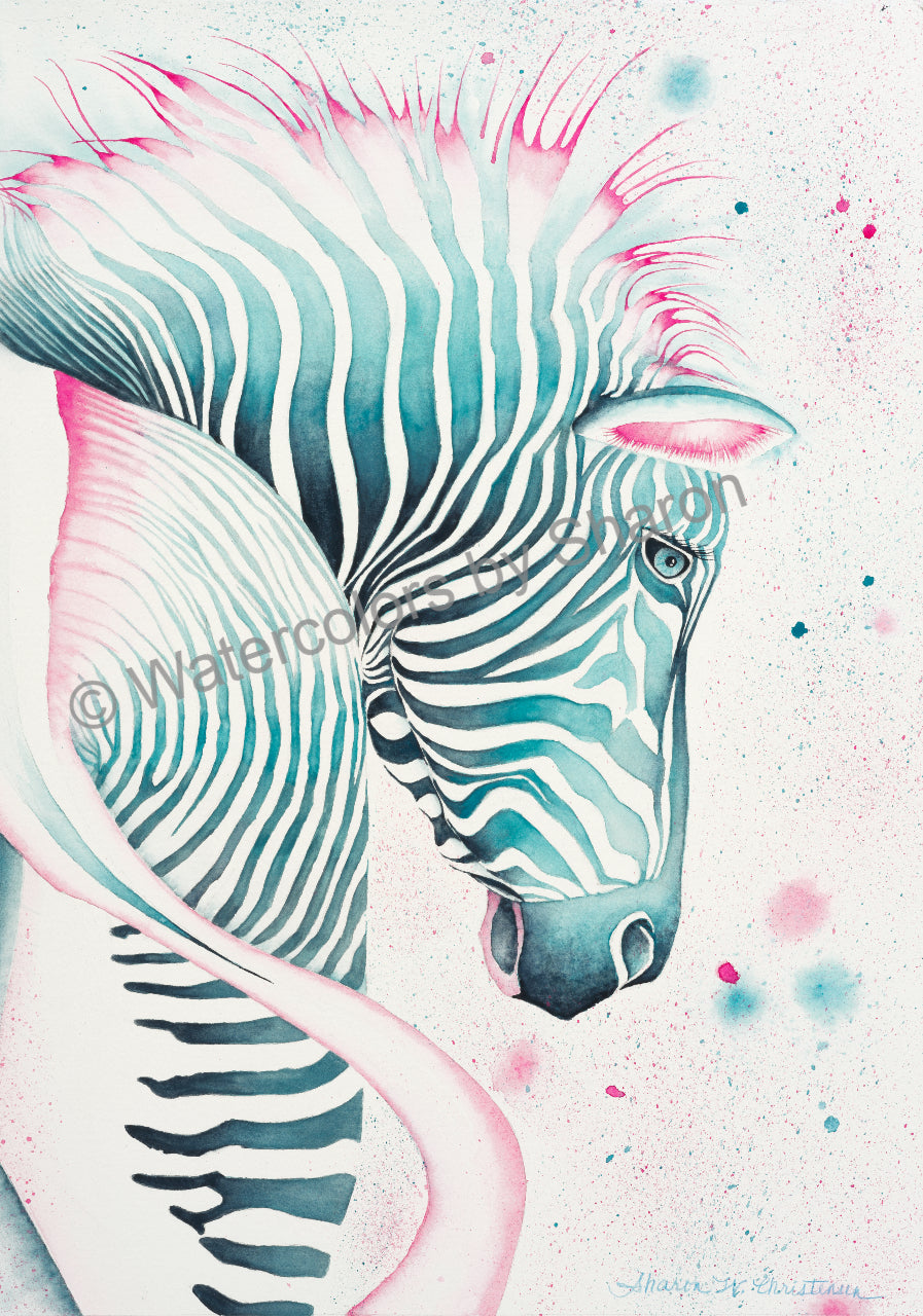 Zealous Zebra Watercolor Art Print