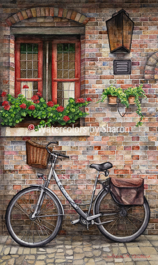 Bike in Belgium Watercolor Art Print