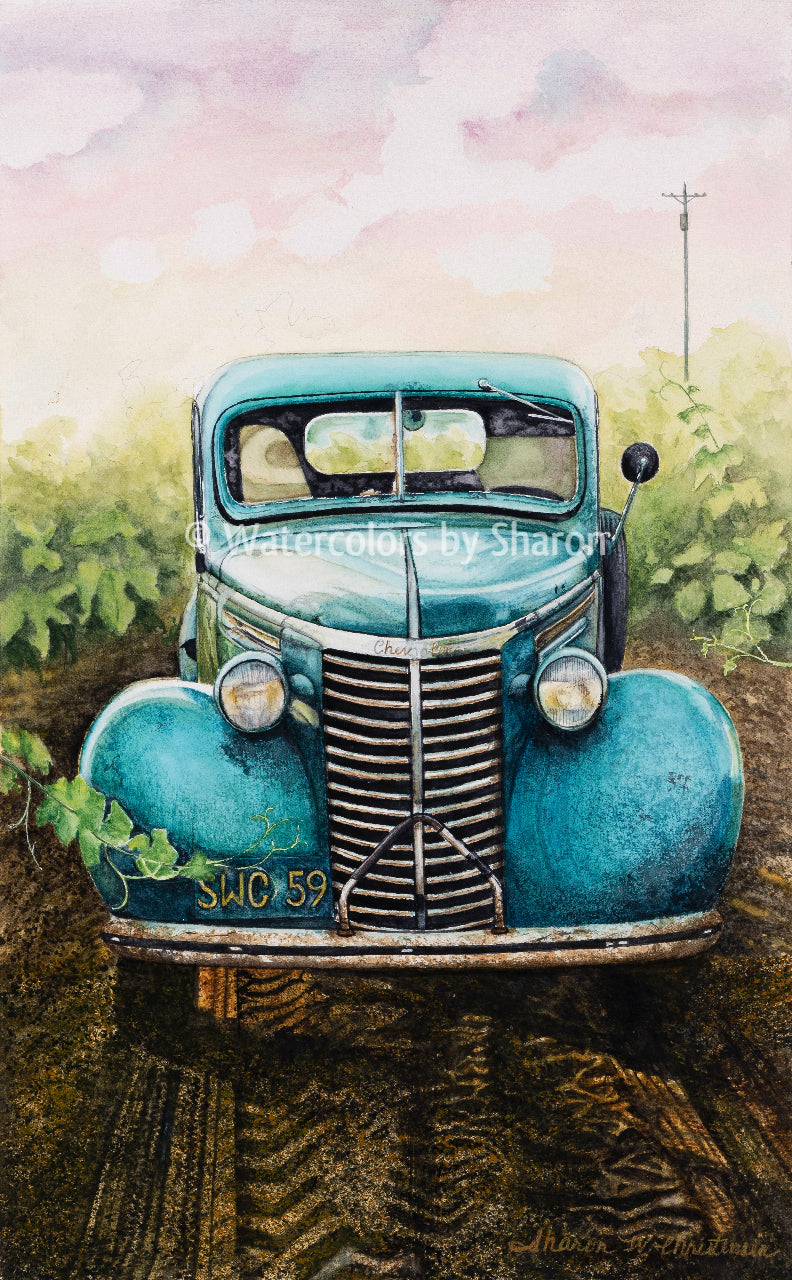 The Old Chevy Watercolor Art Print