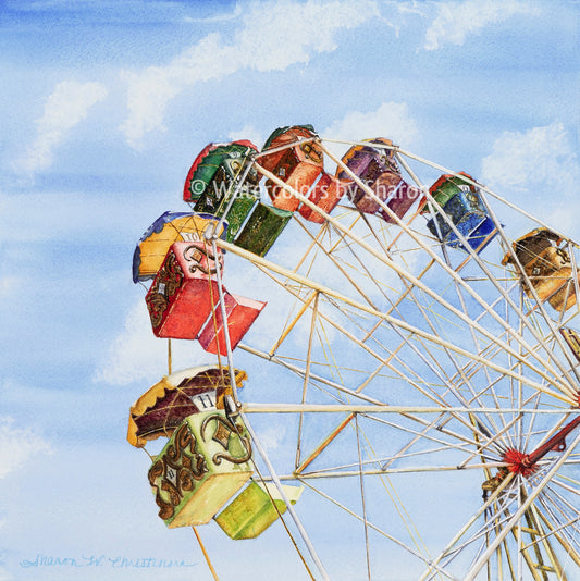 Vintage Ferris Wheel Watercolor Art Print