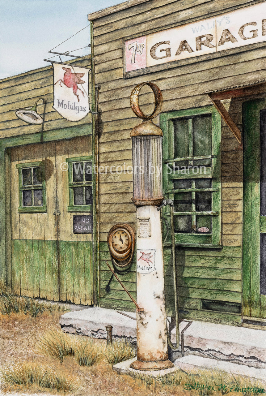 Wally's Garage Watercolor Art Print